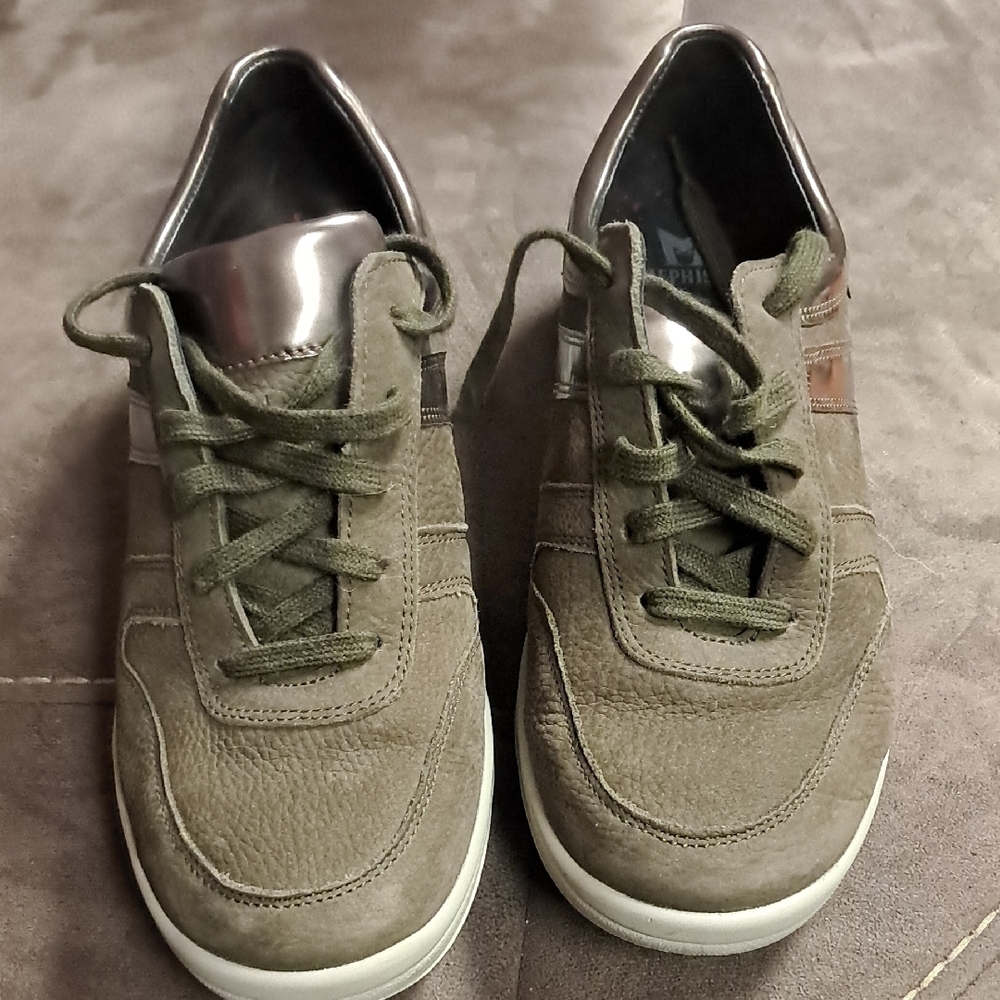 MEPHISTO Womens Olive Green Sneakers with Silver Details
